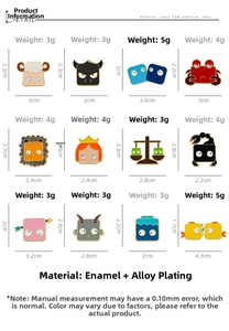 Detailed size and weight chart for cute cartoon zodiac animal enamel pins set