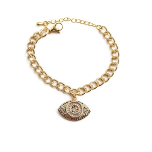 Vergoldetes Evil-Eye-Kettenarmband mit bunten Zirkoniasteinen und feinen Details