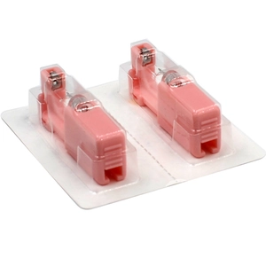 Pink disposable ear piercing gun set with flower zircon studs and individual packaging