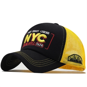 3D NYC embroidery baseball mesh cap in black and yellow for outdoor casual wear