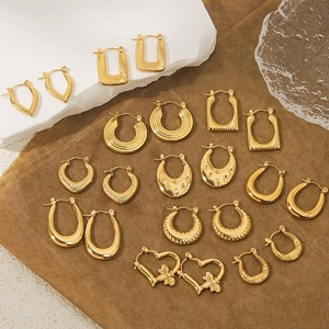 Hoop Earrings Stainless Steel And Copper 18K Gold Plated Vintage Geometric Textured Heart Bee Fashion Jewelry For Women