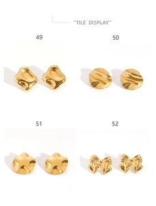 Detailed tile display of four vintage 18K gold geometric stainless steel earrings