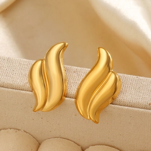 Minimalist gold asymmetric wing earrings in brushed stainless steel for women