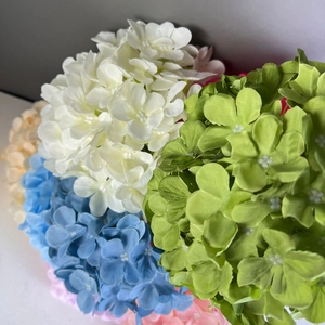 Vibrant artificial silk hydrangea flowers in various colors for wedding and home decor