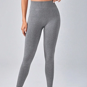 Women High Waist Yoga Leggings Seamless Butt Lifting Gym Fitness Running Pants Heather Grey Nylon Spandex Activewear