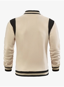 Back view of heavy street style American baseball jacket with ribbed striped cuffs