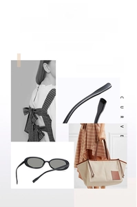 Detail of retro oval sunglasses with glossy black frames and sleek curved temples
