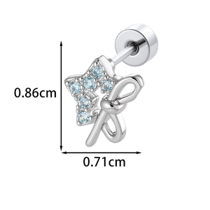 Star and bowknot stud earring with light blue zircons and screw back closure