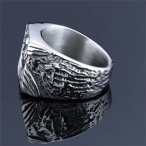Vintage punk stainless steel bee ring for men with antique silver finish and embossed texture
