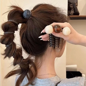 Spiral Telephone Wire Hair Ties With Large Bead Plastic Resin Elastic Hair Rings Ponytail Braiding Women Girls Elegant
