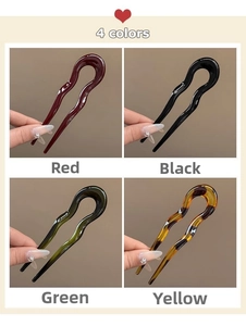 Épingles à cheveux en U en quatre couleurs: écaille, vert, noir et rouge foncé