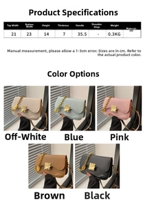 Size specifications for crossbody bag showing dimensions and five available color options
