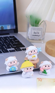 Set of 4 cute sheep resin miniatures for desktop and office screen decoration