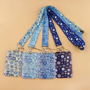 Evil Eye ID Card Holder With Polyester Lanyard And Metal Hook Nazar Style Badge Protector For Student Office Use