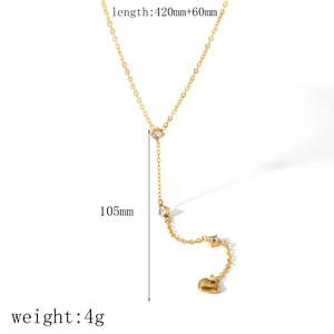 18k gold plated Y-shaped stainless steel necklace with heart pendant and zircon stones