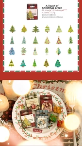 Détail de 46 autocollants de Noël avec 23 illustrations uniques de sapins festifs