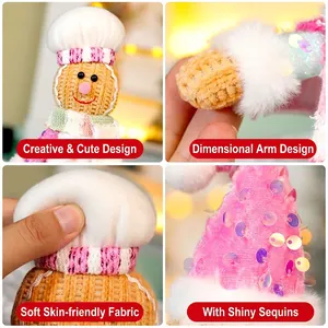 Knitted Christmas gingerbread man plush doll with chef hat and shiny sequins decoration