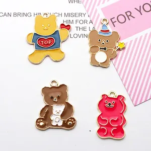 Cartoon Bear Enamel Charms Alloy Animal Pendants For DIY Jewelry Making Necklaces Bracelets Keychains Cute Accessories