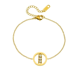 Minimalist gold plated stainless steel bracelet with round sliding zircon pendant