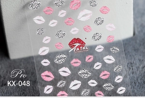 Detailed 5D matte lip design nail stickers KX-048 showing various artistic mouth patterns
