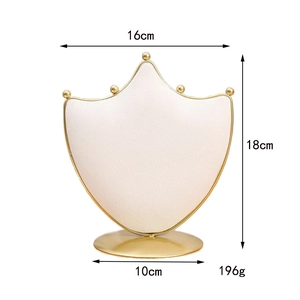 Detail showing dimensions of the velvet metal crown jewelry display stand at 18cm height