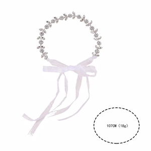 Serre-tête de mariée élégant à strass tournesol avec rubans en organza blanc, long 107cm