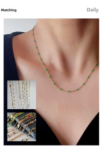 Daily wear gold chain necklace with colorful enamel beads and lobster clasp detail