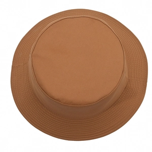 Caramel color wide brim cotton bucket hat with parallel stitching for sun protection