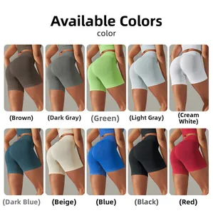Detailed color chart of high waist seamless yoga shorts in ten different vibrant shades