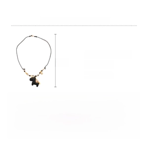 Detail view of ethnic horse pendant necklace with size specs and material info