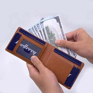 Brown leather bifold wallet for men with RFID protection and multiple card slots