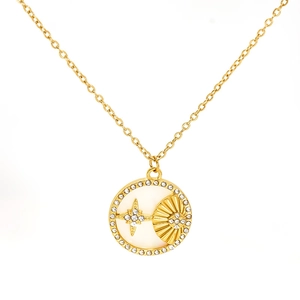 Collier plaqué or 18 carats avec pendentif rond en nacre et motif étoile brillante