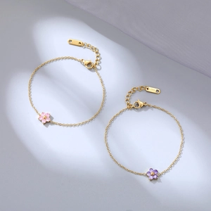 Elegant gold flower bracelets with pink and purple crystals in durable stainless steel