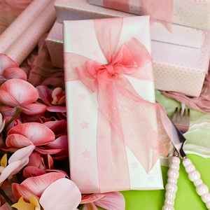 Holographic Glitter Gift Wrapping Paper Rolls Pink Pearlescent Laser Heart Star Pattern For Birthday Holiday Celebration