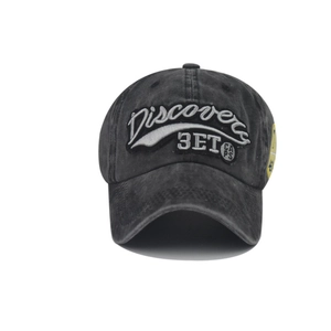 Washed charcoal black cotton baseball cap featuring Discovery 3ET 3D embroidery detail