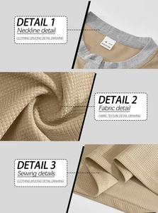Gros plan sur le tissu gaufré kaki et les coutures de ce chemisier Henley homme