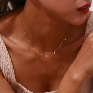 Minimalist 18K gold plated stainless steel necklace with small rectangular pendants