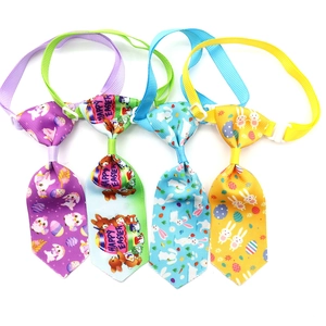 Set of four Easter pet neckties with adjustable buckles featuring rabbits and eggs
