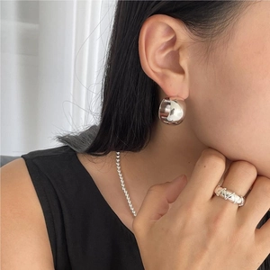 Geometric C Shape Hoop Earrings 925 Sterling Silver Polished Chunky Minimalist Fashion Jewelry Accessories