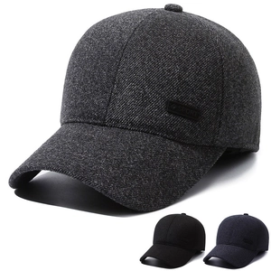 Men Winter Baseball Cap With Earflaps Woolen Warm Windproof Outdoor Sport Hat Adjustable Size For Father