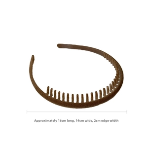 Brown flocked headband with anti-slip inner teeth, size 16x14cm for secure hair styling