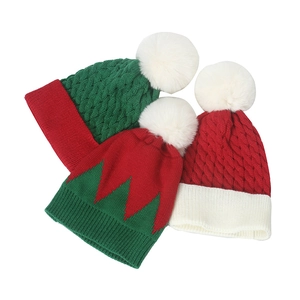 Christmas Knitted Beanie Hat Warm Acrylic Cable Knit Winter Festival Party Pompom Headwear For Women Men Colorful