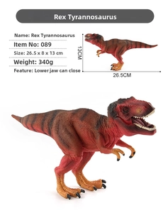 Detailed T-Rex dinosaur model featuring a movable jaw and realistic red-brown texture