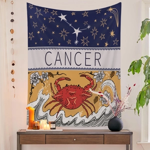 Detail of Cancer zodiac tapestry with artistic crab illustration for room decoration