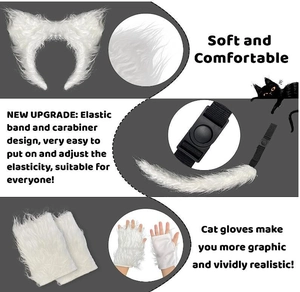 White plush wolf costume set featuring soft ears headband, fluffy tail, and realistic paws