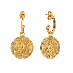 Golden 18K gold-plated celestial earrings featuring star moon charms and crystals
