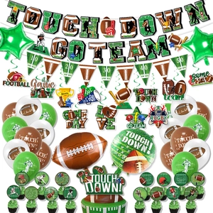 Complete American football party decoration set with banners balloons and cupcake toppers