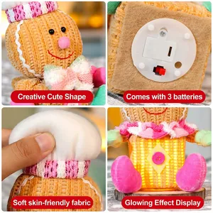 Luminous gingerbread man plush toy with knitted texture and LED light function