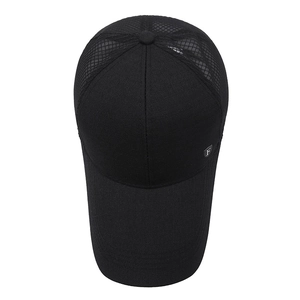 Black breathable mesh sun hat with extended brim and metal letter F detailing