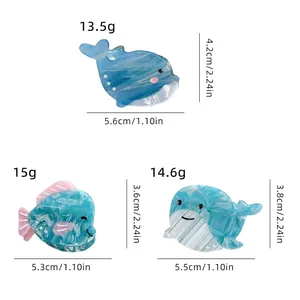 Cartoon dolphin cellulose acetate hair claw clips in various ocean animal shapes and sizes